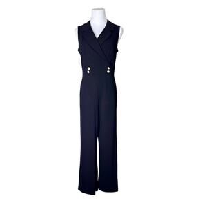 Enfocus Studio Surplice Crepe-like Feminine Black Jumpsuit sz 8‎ Chic Glam